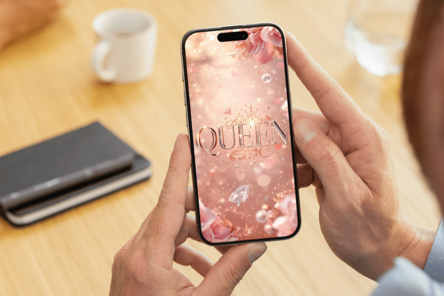 Fundal Telefon QUEEN 4K – Wallpaper Premium Feminin Luxury Roz Gold pentru iPhone & Android