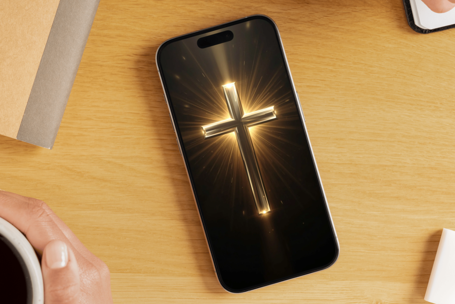 Fundal Telefon Cruce D1,3D 4K – Wallpaper Creștin Premium Auriu Elegant pentru iPhone & Android