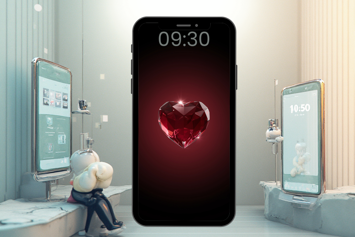 Fundal Telefon Inimă 3D 4K-D2 – Wallpaper Premium Romantic Luxury Roșu pentru iPhone & Android