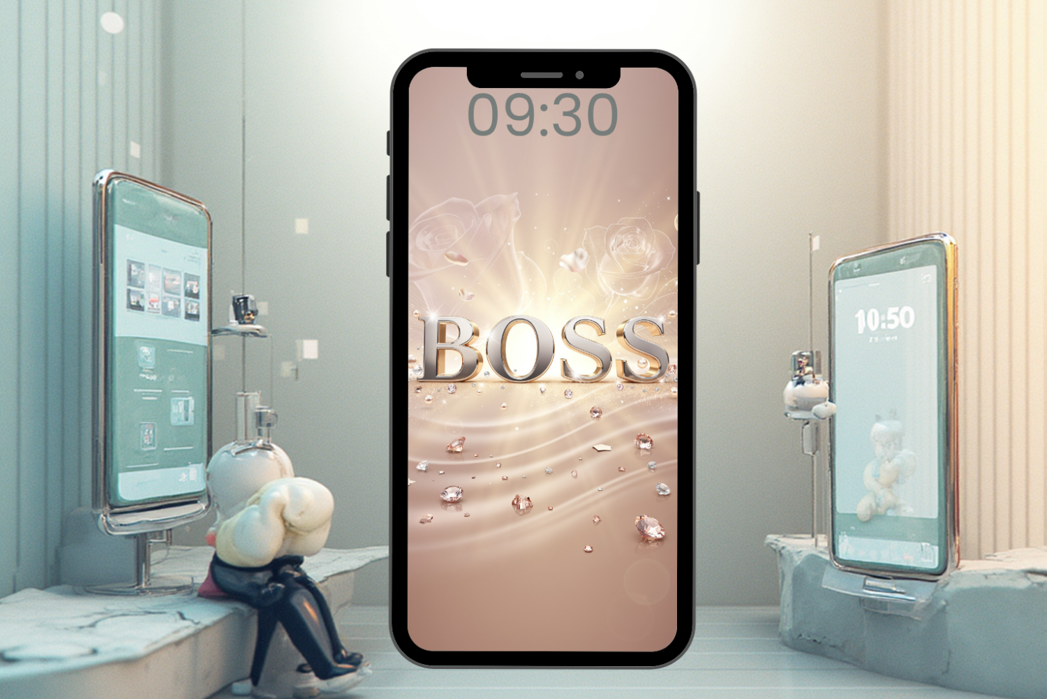 Fundal Telefon BOSS, F1, 4K – Wallpaper Feminin Premium Roz Gold Elegant pentru iPhone & Android