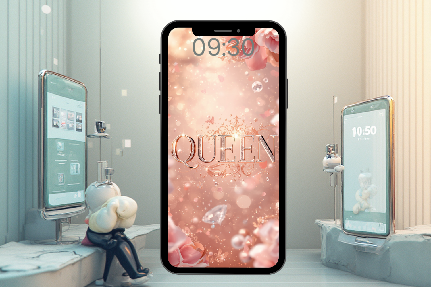 Fundal Telefon QUEEN 4K – Wallpaper Premium Feminin Luxury Roz Gold pentru iPhone & Android