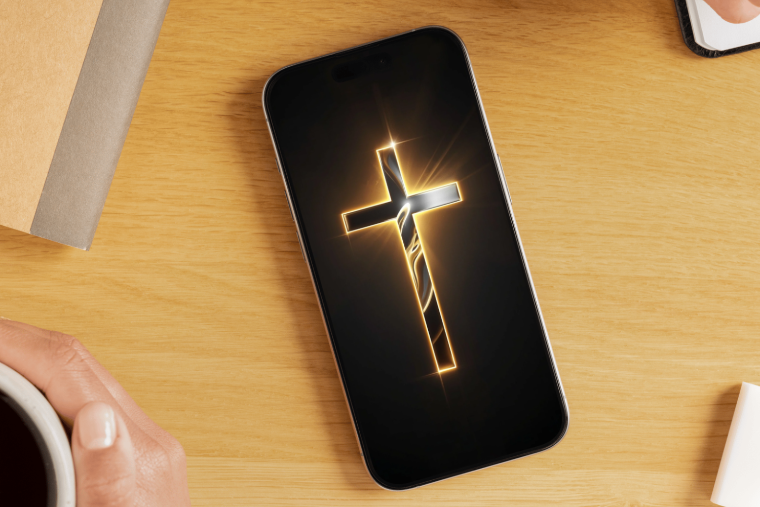 Fundal Telefon Cruce 3D 4K – Wallpaper Creștin Premium Elegant Auriu pentru iPhone & Android